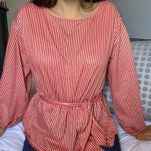 Ann Taylor Striped Knotted Blouse
